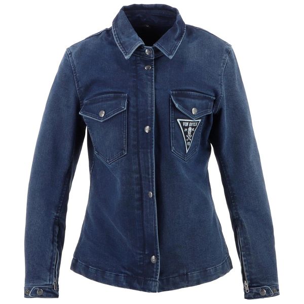 Blouson Moto Von Dutch Pussycat Coton Denim Blue Dirty
