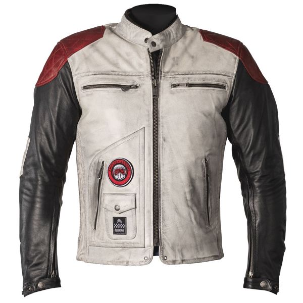 Blouson Moto Helstons Tracker Leather White Black Red