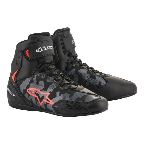 Baskets Moto Alpinestars Faster 3 Black Gray Camo Red Fluo
