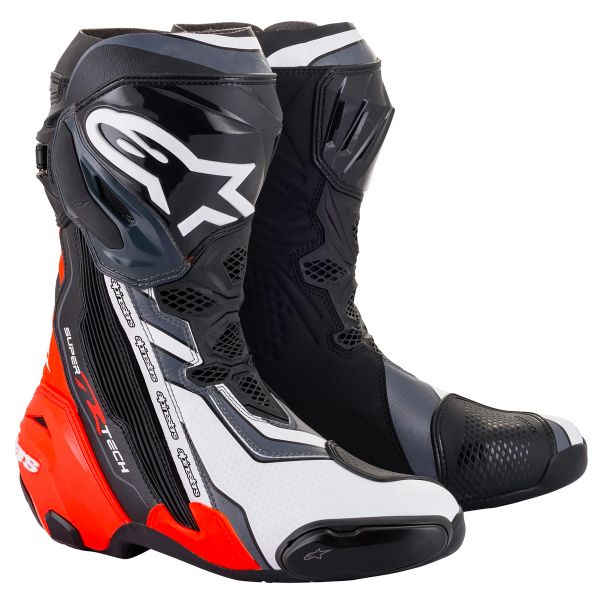 Bottes Moto Alpinestars Supertech R Boot Black Red Fluo White Gray