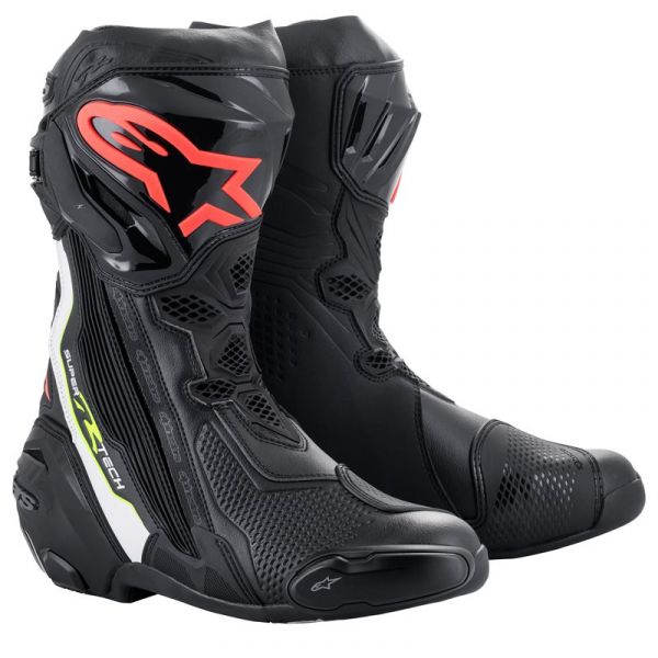 Bottes Moto Alpinestars Supertech R Boot Black White Red Fluo Yellow Bottes Moto Alpinestars Supertech R Boot Black White Red Fluo Yellow