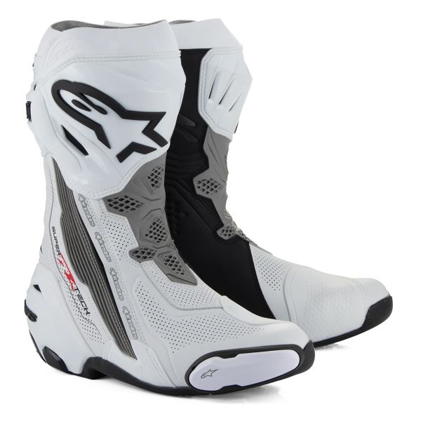 Bottes Moto Alpinestars Supertech R Vented White Mid Gray Black Bottes Moto Alpinestars Supertech R Vented White Mid Gray Black