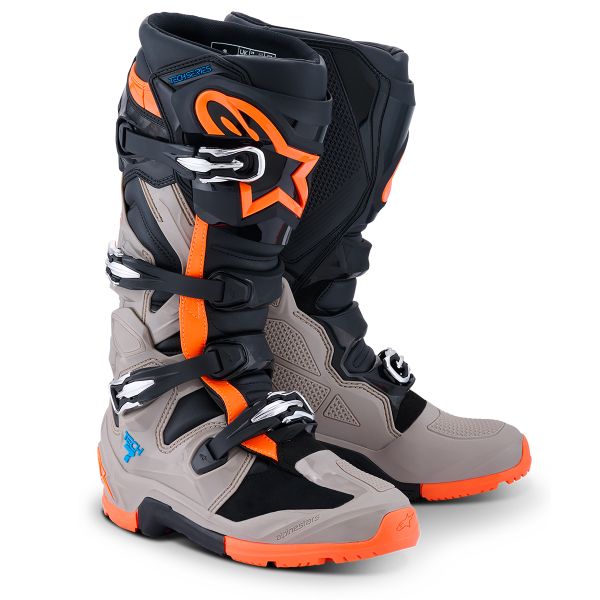 Bottes Moto Alpinestars Tech 7 Enduro Black Warm Gray Orange Fluo