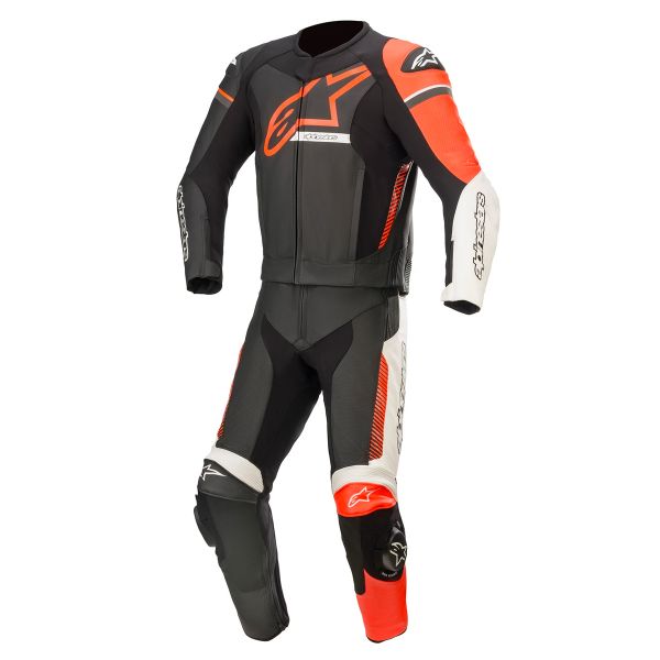 Combinaison Moto Cuir Alpinestars GP Force Phantom 2 PC Black White Red Fluo
