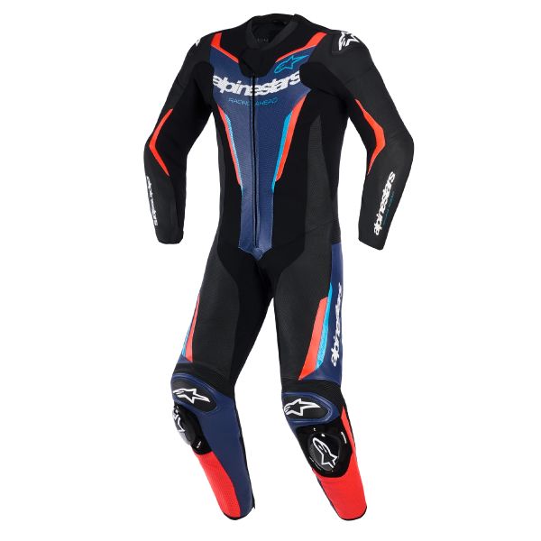 Combinaison Moto Cuir Alpinestars GP Force V2 Leather Suit 1PC Black Blue Red Fluo