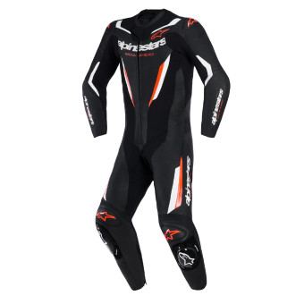 Combinaison Moto Cuir Alpinestars GP Force V2 Leather Suit 1PC Black White Red Fluo