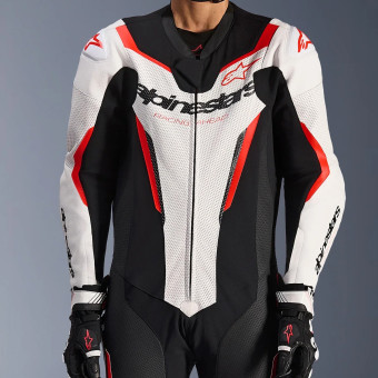 Alpinestars GP Force V2 Leather Suit 1PC White Black Red Fluo