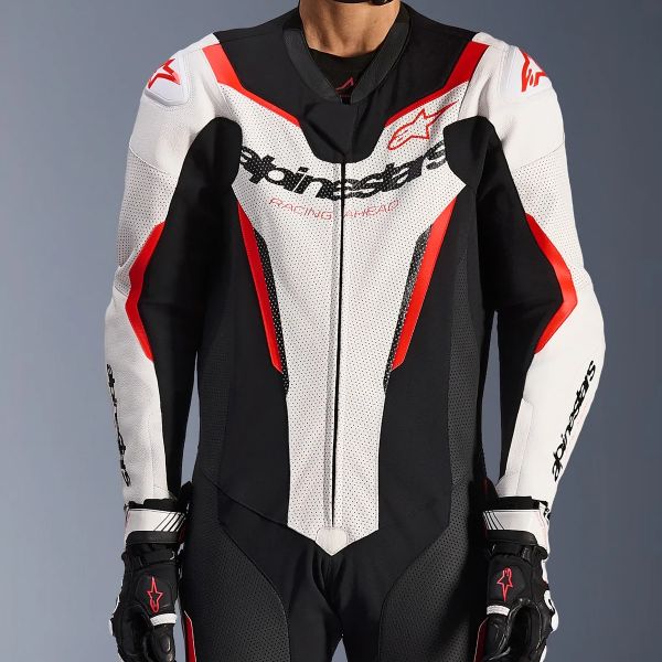 Alpinestars GP Force V2 Leather Suit 1PC White Black Red Fluo