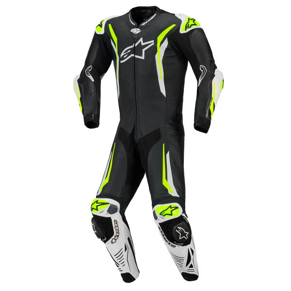Combinaison Moto Cuir Alpinestars GP Tech V5 1 PC Leather Suit Black White Yellow Fluo