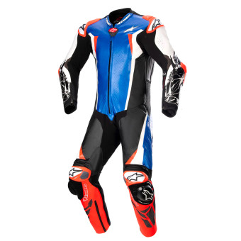 Combinaison Moto Cuir Alpinestars Racing Absolute V2 1PC Metallic Blue Black White Red Fluo