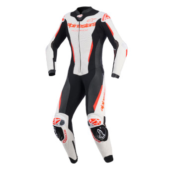Combinaison Moto Cuir Alpinestars Stella GP-R7 1PC Leather Suit White Black Red Fluo