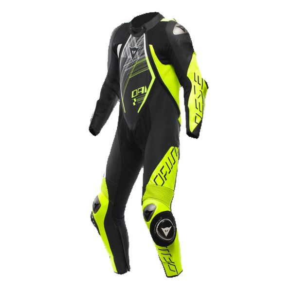 Combinaison Moto Cuir Dainese Audax D-Zip 1PC Perf Black Yellow Fluo White