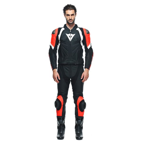Combinaison Moto Cuir Dainese Avro 4 2 PC Black Matt Fluo Red White Combinaison Moto Cuir Dainese Avro 4 2 PC Black Matt Fluo Red White