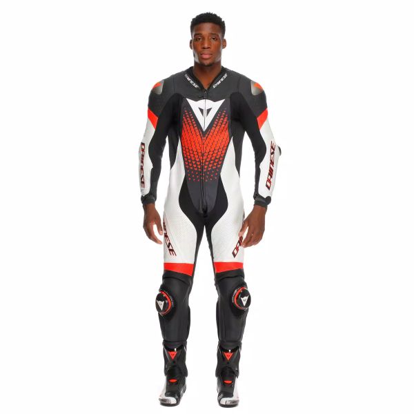 Dainese Laguna Seca 6 Perf 1PC Leather Black White Red Fluo