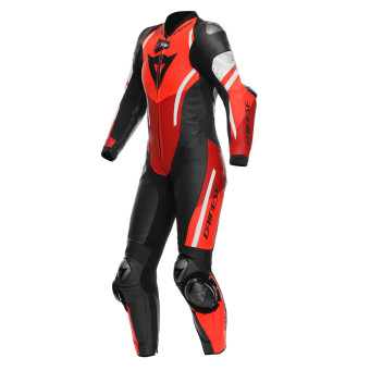 Combinaison Moto Cuir Dainese Misano 3 Perf. D-Air 1PC Woman Black Red Fluo Red