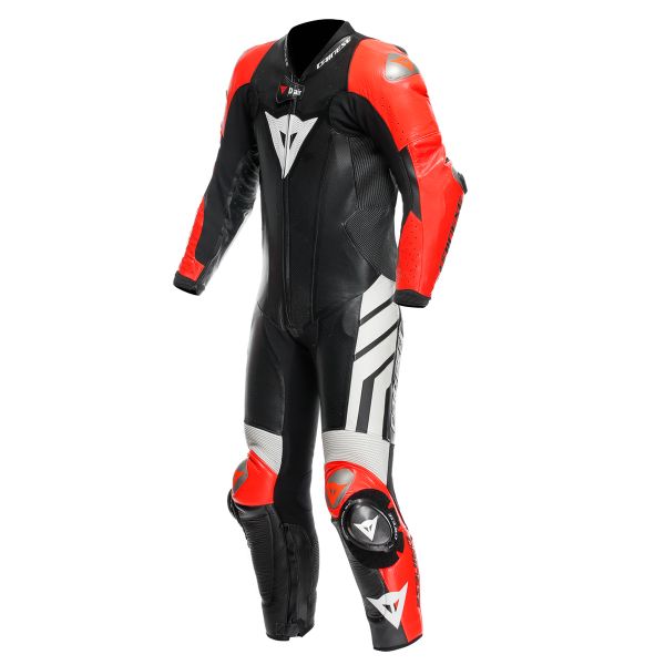 Combinaison Moto Cuir Dainese Mugello 3 Perf. D-Air 1PC Black Fluo Red White