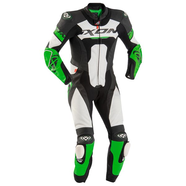 Combinaison Moto Cuir Ixon Jackal Black White Green