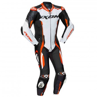 Combinaison Moto Cuir Ixon Vortex 2 Noir Blanc Orange