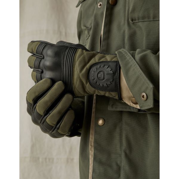 Gants Moto Belstaff Hampstead Cuir Coton Black Forest Green