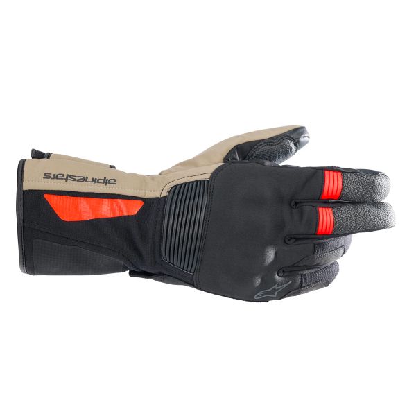 Gants Moto Alpinestars Denali Aerogel Drystar Black Dark Khaki Red Fluo