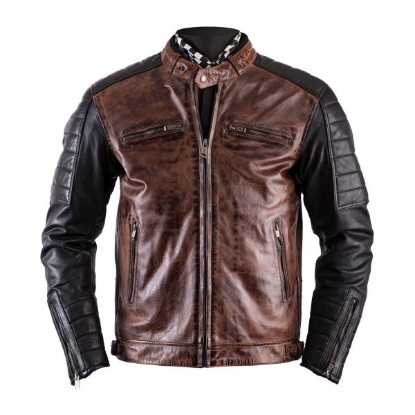 Blouson Moto Helstons Cruiser Leather Rag Camel Black