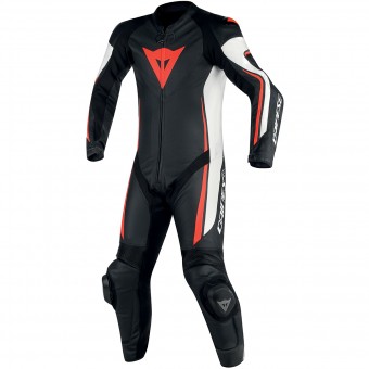 Combinaison Moto Cuir Dainese Assen 1PC Perf Black White Red Fluo Combinaison Moto Cuir Dainese Assen 1PC Perf Black White Red Fluo