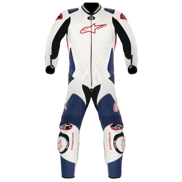 Combinaison Moto Cuir Alpinestars GP Pro Blanc Bleu Rouge