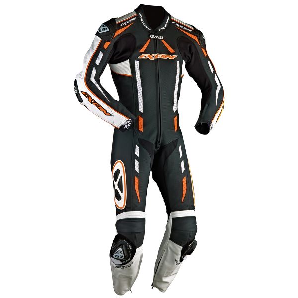 Combinaison Moto Cuir Ixon Pulsar Air Noir Blanc Orange Vif