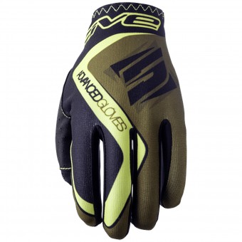 Gants Moto Five MX Practice Kaki Yellow Fluo