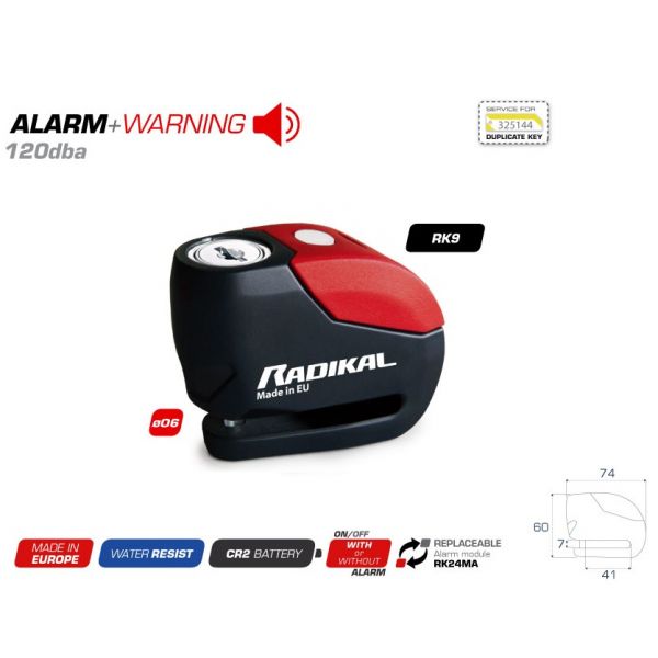 Bloc-disques Radikal Bloque disque alarme 120DB RK9
