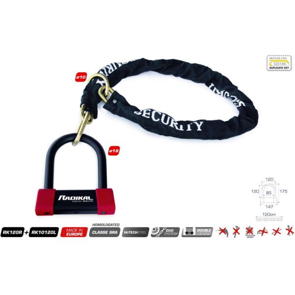 Chaines Radikal Pack antivol U SRA + chaine lasso 120CM Chaines Radikal Pack antivol U SRA + chaine lasso 120CM