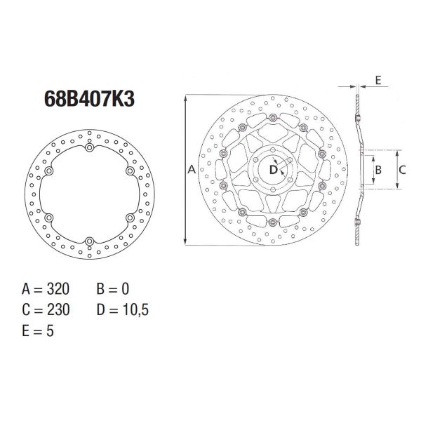Disque de frein Brembo Brembo Serie Oro Rond Fixe 68B407K3