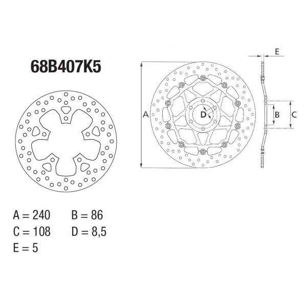 Disque de frein Brembo Brembo Serie Oro Rond Fixe 68B407K5
