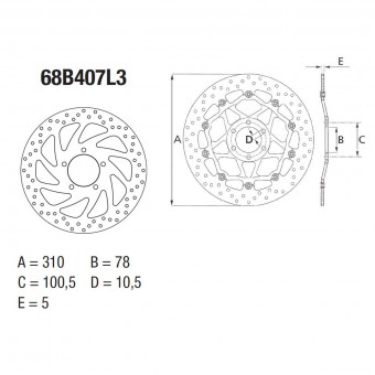 Disque de frein Brembo Brembo Serie Oro Rond Fixe 68B407L3 Disque de frein Brembo Brembo Serie Oro Rond Fixe 68B407L3