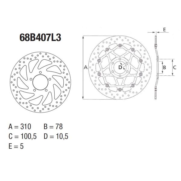 Disque de frein Brembo Brembo Serie Oro Rond Fixe 68B407L3