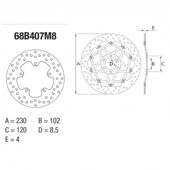 Disque de frein Brembo Brembo Serie Oro Rond Fixe 68B407M8 Disque de frein Brembo Brembo Serie Oro Rond Fixe 68B407M8