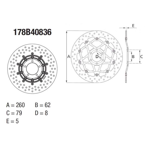 Disque de frein Brembo Brembo Serie Oro Rond Flottant 178B40836