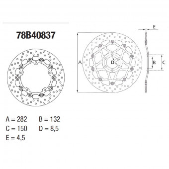 Disque de frein Brembo Brembo Serie Oro Rond Flottant 78B40837 Disque de frein Brembo Brembo Serie Oro Rond Flottant 78B40837