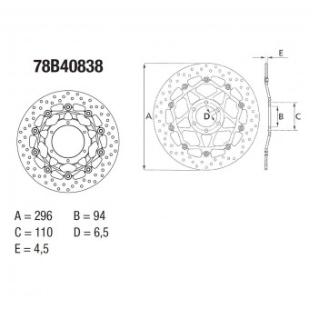 Disque de frein Brembo Brembo Serie Oro Rond Flottant 78B40838 Disque de frein Brembo Brembo Serie Oro Rond Flottant 78B40838
