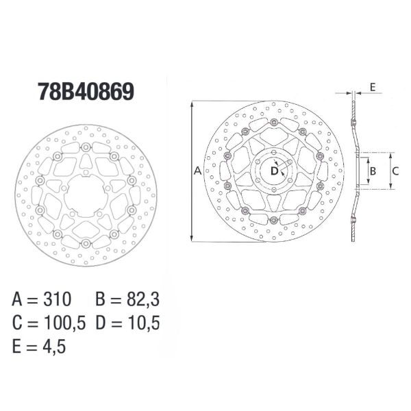 Disque de frein Brembo Brembo Serie Oro Rond Flottant 78B40869 Disque de frein Brembo Brembo Serie Oro Rond Flottant 78B40869