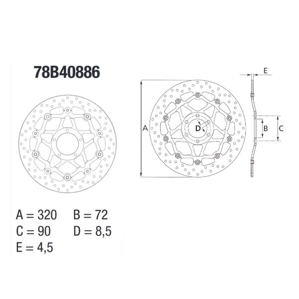 Disque de frein Brembo Brembo Serie Oro Rond Flottant 78B40886