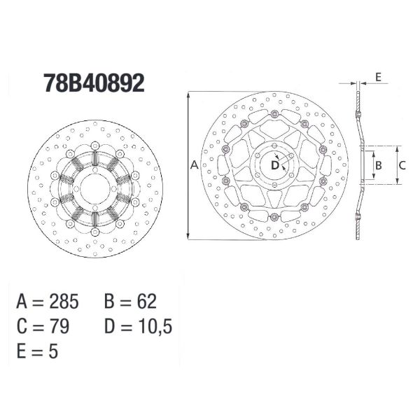 Disque de frein Brembo Brembo Serie Oro Rond Flottant 78B40892