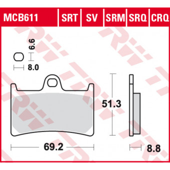 Plaquettes de frein moto TRW TRW Metal Carbon MCB611SCR Plaquettes de frein moto TRW TRW Metal Carbon MCB611SCR