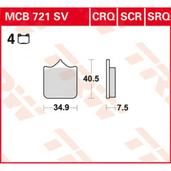 Plaquettes de frein moto TRW TRW Metal Street MCB721SV Plaquettes de frein moto TRW TRW Metal Street MCB721SV
