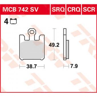 Plaquettes de frein moto TRW TRW Metal Street MCB742SV Plaquettes de frein moto TRW TRW Metal Street MCB742SV