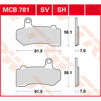 Plaquettes de frein moto TRW TRW Metal Street MCB781SV Plaquettes de frein moto TRW TRW Metal Street MCB781SV