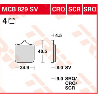 Plaquettes de frein moto TRW TRW Metal Street MCB829SV Plaquettes de frein moto TRW TRW Metal Street MCB829SV