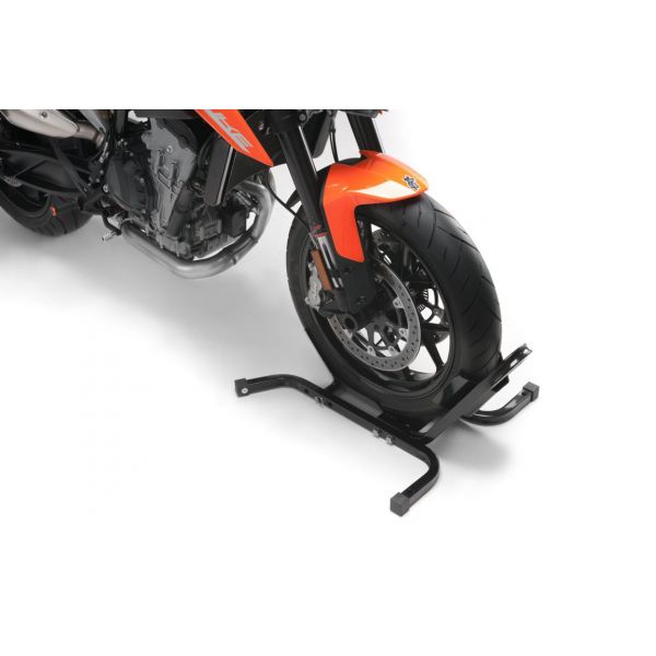 Béquille moto à fixer au sol pour parking par la roue avant