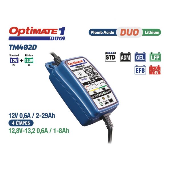 Chargeur de batterie moto Tecmate Optimate 1 DUO TM-402D