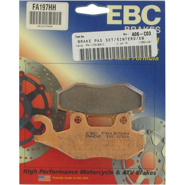 Plaquettes de frein moto EBC EBC Métal Fritté Type HH FA197HH Plaquettes de frein moto EBC EBC Métal Fritté Type HH FA197HH